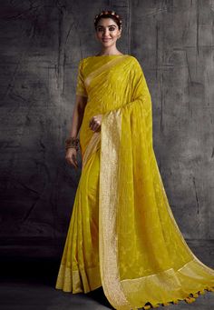 Buy Special silk Saree Party wedding wear dresses Yellow cotton silk festival wear saree 8306 online in USA, UK and Canada from KollyBollyEthnics.com Festive Slub Silk Saree With Sheer Dupatta, Eid Semi-stitched Slub Silk Pre-draped Saree, Festive Semi-stitched Pre-draped Saree For Puja, Fitted Slub Silk Pre-draped Saree For Diwali, Fitted Yellow Pre-draped Saree With Zari Weaving, Gold Georgette Saree For Puja, Gold Georgette Saree For Navratri, Navratri Gold Georgette Saree, Festive Fitted Pre-draped Saree With Zari Weaving