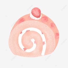 an illustration of a spiral cake with pink frosting and white icing on top