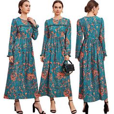 Top Rated Kaftan Dubai Abaya Women Muslim Floral Long Dress Jilbab Islamic Bohemia Dresses, Fashion Women's Dresses Eid Floral Print Long Sleeve Abaya, Long Sleeve Floral Print Kaftan For Eid, Floral Print Long Sleeve Kaftan For Eid, Long Floral Print Dresses For Eid, Flowy Long Sleeve Dress For Eid, Flowy Long Sleeve Eid Dresses, Bohemian Long Sleeve Dress For Eid, Floral Print Floor-length Maxi Dress For Eid, Elegant Floral Print Maxi Dress For Eid