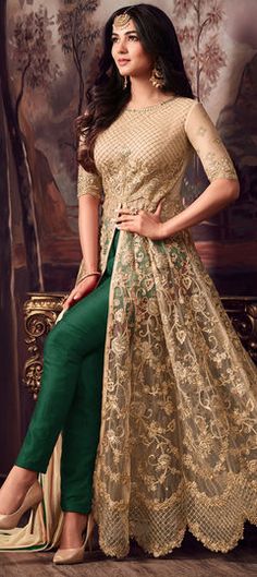 Beige and Brown color Salwar Kameez in Net fabric with Embroidered, Stone, Zari work Wedding Anarkali, Designer Anarkali Dresses, Shadi Dresses, Abaya Style, Salwar Kamiz, Designer Anarkali, Indian Gowns Dresses, Patiala Salwar, Kurti Designs Party Wear