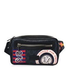 This is an authentic GUCCI GG Supreme Monogram Night Courrier Belt Bag in Black and Multicolor. This stylish messenger bag iscrafted ofGucci GG monogram coated canvas in black with smooth black leather accents and features printed and embroidered patches and an adjustable Gucci nylon web belt strap. The zip top opens to a black linen lining with zipper and patch pockets. Gucci Belt Bag, Web Belt, Gg Monogram, Monogram Bag, Leather Accents, Gucci Belt, Black Linen, Zip Top, Black Belt