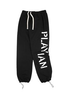 Editor's NotesSweatpants designed by PLAYIAN. With the adjustable string and stopper on the hem, the silhouette is adjustable. You could style them as you want, in straight or jogger style. Recommend having these as a versatile street casual item.- Heavy sweat material- Elasticated waistband with drawstring- Logo printed on the side- Silhouette adjustable pants- Basic item- Side pocketsMeasurements(in.)Size: M / L / XLWaist: 13 / 13.4 / 13.8 in.Thigh: 13.4 / 13.8 / 14.2 in.Hem: 9.1 / 9.4 / 9.8 in.Rise: 12.6 / 13 / 13.4 in.Length: 41.1 / 41.7 / 42.3 in.*Model info(M): Height 6' 2.0 / Fitting size XL*Model info(W): Height 5' 4.17 / Fitting size MCompositions & Care- 60% Cotton, 40% Polyester- Please check the care label- Do not tumble dry- Recommend hand washing in cold waterDesigner- by Sporty Joggers With Elastic Side Panels For Leisure, Black Sweatpants With Elastic Cuffs For Leisure, Black Cotton Sweats For Leisure, Sporty Sweatpants With Elastic Cuffs For Streetwear, Sporty Pants With Elastic Cuffs For Leisure, Sporty Leisure Pants With Elastic Cuffs, Drawstring Activewear Long Pants For Streetwear, Sporty Sweatpants With Elastic Cuffs, Black Activewear With Drawstring For Streetwear