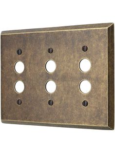 a metal switch plate with six holes on the front and four in the back,