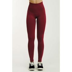 WOMEN'S ACTIVE ESSENTIALS. Not your ordinary high-waist leggings. This flattering, rib-reinforced extra-wide waistband legging provides maximum support and slimming effect around the waist while keeping everything else light and slim. Available in a variety of colors. Size: One Size.  Color: Red.  Gender: female.  Age Group: adult.  Pattern: solid. Maroon Leggings, Burgundy Leggings, Bottom Workout, Relax Pants, White Charcoal, Red Outfit, Active Women, Wide Waistband, Wide Bands