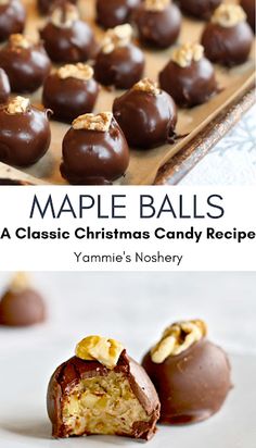 chocolate covered candies are sitting on a plate with the words maple balls above them