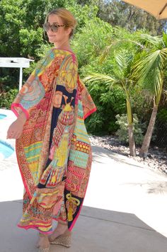 Designer print silk caftan in a very unique print, will add something very special to your wardrobe. Wonderful for the beach or pool or that cruise or resort vacation, or for a relaxing evening at home. One size. Fits small to X-large sizes. The width is 52 inches and the length is 50 inches. Hermes Print, Silk Caftan, Relaxing Evening, Resort Vacation, Silk Kaftan, Dress Silk, Unique Print, How To Take Photos, Silk Printing