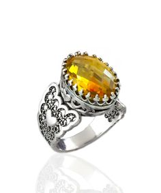 Citrine Gemstone Double Heart Detailed Filigree Art 925 Sterling Silver Women Statement Ring - Filigranist Jewelry Yellow Stone Rings, Birthday Gemstones, Art Ring, Citrine Ring, Sterling Silver Filigree, Citrine Gemstone, Double Heart, Silver Filigree, Cocktail Ring