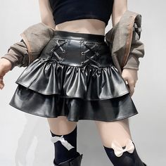 Waistline: empire Style: Goth, Punk, Egirl Silhouette: A-LINE Material: PU Dresses Length: Above Knee, Mini Decoration: Bandage S: Waist - 74cm/ Length - 31cm M: Waist - 78cm/ Length - 32cm L: Waist - 82cm/ Length - 33cm Punk Style Mini Skirt With Zipper For Party, Punk Style Mini Skirt With Zipper Closure For Party, Punk Mini Skirt With Zipper Closure For Party, Punk Style Party Mini Skirt With Zipper Closure, Character Embroidery, Hoodies Streetwear, Preppy Mode, Skirt Streetwear, Pu Skirt