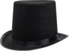 Classic Black Hat For Costume, Black Formal Hats For Halloween, Winter Formal Black Costume Hats And Headpieces, Formal Black Costume Hats For Winter, Formal Black Winter Costume Hat, Black Formal Winter Costume Hat, Black High Crown Costume Accessories For Themed Events, Black High Crown Hats For Costume Party, Black Top Hat For Themed Events