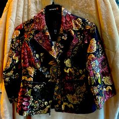 Woman Formal Short Jacket Formal Shorts, Background Floral, Back Ground, Women Formals, Burgundy And Gold, Black Back, Isaac Mizrahi, Short Jacket, Multiple Color