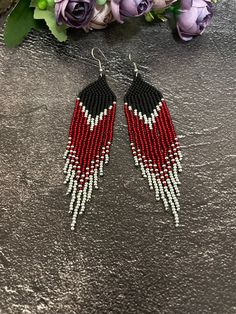 Traditional Red Fringe Jewelry, Traditional Red Jewelry With Fringe, Red Long Drop Earrings With Ear Wire, Red Fringe Tassel Earrings As Gift, Red Fringe Tassel Earrings For Gift, Red Dangle Tassel Earrings As Gift, Red Dangle Tassel Earrings For Gift, Red Tassel Earrings With Fringe For Gift, Red Tassel Drop Earrings Gift