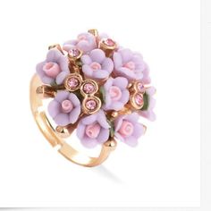 Gorgeous Purple Flower Bundle Adjustable Ring Open Ring Adjusted To Any Finger Pink Flower Ring For Spring Wedding, Spring Wedding Pink Flower Ring, Spring Rose Gold Flower Ring, Spring Wedding Flower Ring, Spring Flower Promise Ring, Vintage Rings For Spring Gift, Vintage Adjustable Flower Ring For Spring, Adjustable Vintage Flower Ring For Spring, Vintage Flower Ring For Spring Gift