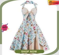 Plus Size 4xl Katoen Jurk Bloemen Patroon Jurken 60's Rockabilly Party Vestidos Pin Up, Vestidos Retro, Floral Halter Dress, Pin Up Dresses, Vintage Floral Dress, Skirt Maxi, Plus Size Vintage, Flower Print Dress, Vestidos Vintage