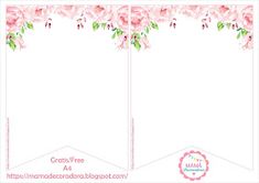 the front and back side of a card with pink flowers on it