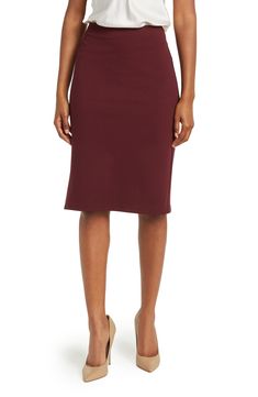 This solid pencil skirt is a work staple. 25" length (size S) Solid Pencil shape Pull-on 67% rayon, 28% nylon, 5% spandex Machine wash cold Tumble dry low Imported Model stats: 5'10", 32" bust, 25" waist, 36" hip. Model is wearing size S. Elegant Non-stretch Pencil Skirt For Work, Non-stretch Lined Pencil Skirt, Non-stretch Black Pencil Skirt For Summer, Black Non-stretch Summer Pencil Skirt, Non-stretch Black Pencil Skirt, Nordstrom Rack, Pencil Skirt, Nordstrom, Pencil