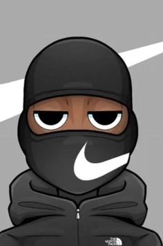 a cartoon character wearing a black hoodie with a white nike logo on the side