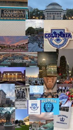 collage of columbia university images with the building in the background