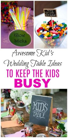 a table filled with lots of different types of candies and other things to keep the kids busy