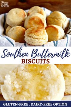 buttermilk biscuits on a white plate with text overlay