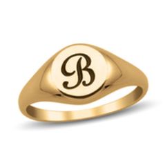 This ladies' signet-style ring can be Personalized with a single initial of your choice, inscribed in an attractive script font. Sterling silver rings cannot be resized after purchase. Classic Formal Initial Ring With Hallmarks, Classic Formal Signet Ring With Initials, Classic Round Signet Ring With Initials, Formal Engraved Oval Ring With Initials, Oval Engraved Ring With Initials For Formal Occasions, Formal Oval Engraved Ring With Initials, Adjustable Formal Ring With Engraving Option, Classic Round Initial Ring With Engraving Option, Classic Personalized Initial Ring With Round Band