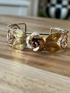 Krementz Rose Bracelet, Mid Century Floral Two Tone Gold Filled Bangle Cuff, Signed Vintage Jewelry, Gift for Mom, Gift for Sweetheart - Etsy Mid Century Floral, Glamour Jewelry, Beautiful Pendant Necklace, Rose Bracelet, Personalized Gift Tags, Vintage Vogue, Gold Style, Mom Gift, Vintage Signs