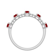 Product Details Surprise your significant other with this beautiful stackable semi-eternity ring. Adorned with Round Shape lab created ruby and Round Shape Diamond, this ring is a unique and stunning gift that can be worn on any occasion. Perfect for the special woman in your life. Product Information SKU SHP-RINGS102023583 Width 2.8 mm Height 3 mm Weight 1.84 gm (Approximate) LAB CREATED RUBY INFORMATION No.of Stones 5 Pieces Total Weight 0.72 Carat (Approximate) Dimension(approx) Round-3X3 mm- Lab-created Ruby Gemstone Ring With Round Band, Fine Jewelry Rings With Lab-created Ruby And Accent Stones, Fine Jewelry With Lab-created Ruby In Round Cut, Red Lab-created Ruby Round Band Jewelry, Red Half Eternity Ring With Lab-created Ruby, Cleaning Stone, Half Eternity Ring Diamond, Half Eternity Ring, Ruby Gemstone