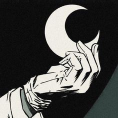 a drawing of a person holding their hand up to the moon