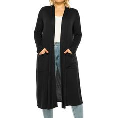 Women's Plus Size, Casual Long Open Front Drape Lightweight Duster Sweater Cardigan.Soft lightweight fabric is made from 95% Rayon and 22% Spandex Comfortable and Stylish Size Chart(Inches) / MCD01388 1XL => Shoulder: 19 / Sleeve: 25 / Length: 46 2XL => Shoulder: 19.5 / Sleeve: 25.5 / Length: 46.5 3XL => Shoulder: 20 / Sleeve: 26 / Length: 47 Color: Black.  Gender: female.  Age Group: adult. Duster Sweaters, Long Cable Knit Cardigan, Flowy Cardigans, Draped Sweater, Long Sweater Coat, Duster Sweater, Womens Boho Dresses, Moa Collection, Long Knit Sweater