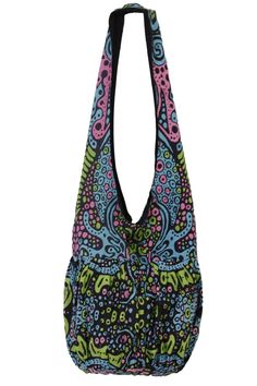 "Our Sunshine Joy zippered top hobo bags are perfect for the person on the go. Great for trips to the beach, camping, festival-going, picnics, and more * These high quality totes feature a nice sturdy YKK zipper and two secret pockets on the inside of the bag. * Hobo bag measures approximately 16\"W x 16\"H with a fixed 20\" strap drop. PLEASE NOTE: Our bags are handmade so exact measurements vary from bag to bag. * 100% cotton * Made in India. * Modern Artists, Old School Production. Sunshine J Multicolor Hobo Bag For Beach, Multicolor Summer Hobo Bag, Multicolor Hobo Bag For Summer, Summer Multicolor Hobo Bag, Casual Multicolor Hobo Bag For Festivals, Summer Multicolor Hobo Bag For Daily Use, Hobo Bag For Summer Festivals, Summer Festival Hobo Bag, Summer Bohemian Black Hobo Bag