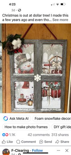 an old window is decorated with christmas decorations