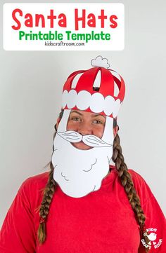 a woman wearing a santa hat and braids with a free printable sign above her head