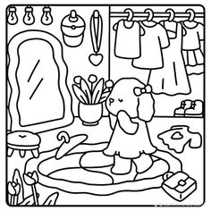 a coloring page for children with clothes hanging on the line and an image of a teddy bear