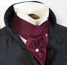 REGENCY SCARF Victorian Style Ascot Tie Cravat – Maroon Wine Dupioni Silk - 6 inch width Victorian Costume, Victorian Clothing, Historical Clothing, Historical Fashion, Victorian Fashion, Chic Style