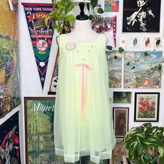 Nwt Vintage Slip Shift Dress New Without Tags Siren Brand Shift Dress With Tulle Overlay. Floral And Bow Design On Front. Made In America By The Ilgwu. Neon Green/Yellow Color. Size: Medium Approximate Measurements Lying Flat: 19" Pit To Pit 33" Long Green Summer Nightgown For Sleepover, Green Sleeveless Summer Nightgown, Green Summer Nightgown, Green Summer Nightgown For Sleep, Sheer Sleeveless Green Sleepwear, Green Sheer Sleeveless Sleepwear, Green Sheer Summer Sleepwear, Sheer Green Sleepwear For Summer, Yellow Summer Sleep Dress