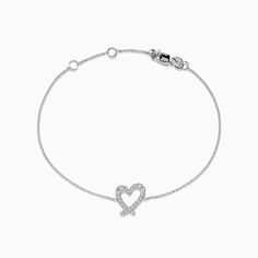 Effy Novelty 14K White Gold Heart Bracelet Elegant Heart-shaped Brilliant Cut Diamond Bracelet, Luxury White Gold Heart Bracelet, Diamond Heart Charm Bracelet In White Gold, Heart-shaped Diamond Bracelets For Formal Occasions, White Gold Heart Diamond Bracelet For Valentine's Day, Heart-shaped White Gold Diamond Bracelet For Valentine's Day, Diamond Heart Bracelet In White Gold, White Gold Diamond Heart Bracelet With Heart Charm, White Gold Heart Cut Bracelet As Gift