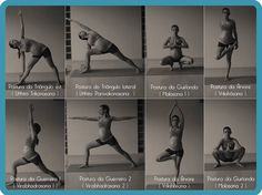 a woman doing yoga poses in different positions