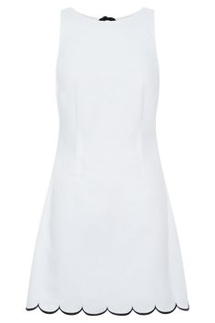 Close contrast.Unveil the SOFIANE Scalloped Linen Mini Dress, a fusion of sophistication and charm. Crafted to perfection, this dress features a boat front neckline that exudes timeless elegance. With its A-line shape and mini length, it offers a flattering silhouette that's both chic and feminine. The back keyhole with tie detail adds a touch of allure, while the invisible side zipper ensures a seamless fit. Complete with contrast scalloped hem detailing and a unique contrast back keyhole desig White A-line Midi Dress With Fitted Bodice, Elegant White A-line Dress, White Dress With Flattering Silhouette And Fitted Bodice, White Dress With Fitted Bodice And Flattering Silhouette, Chic White Sleeveless Dress With Fitted Bodice, White A-line Cocktail Dress, White Midi Dress With Lined Bodice And Straight Neckline, White Fitted Boat Neck Dress, White A-line Cocktail Sleeveless Dress