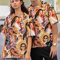 All Over Print T-Shirt, Personalized Photos Print Shirt, Beach Party Matching Shirt, Hawaii Party Bachelor Party Vacation Shirt, Funny Gift for Him Husband Boyfriend Father Grandfather. 🎁Customize Hawaiian shirts Add 1-15 different pictures to the All Over Print Face Shirt. It's a awesome and funny gift for your lover, family and friends, and for various holidays, birthday, anniversary, Hawaii Party and Bachelor Party. You just send us your photos through Etsy Message or email pinetree1976@hotmail.com after your purchase, we will send you the preview before production.  🌟How place an order? 1) Choose the style and size from the listing(refer to Size Table) 2)Add to chart and check out. 3) After place an order, send us your photos in the best possible resolution via Etsy Message. We will Casual Sublimation Print T-shirt For Father's Day, Casual T-shirt With Sublimation Print For Father's Day, Casual Tops With Custom Print For Father's Day, Fun Short Sleeve Shirt For Gift, Funny Custom Print Short Sleeve Shirt, Funny Short Sleeve Shirt With Custom Print, Fun Unisex Tops With Custom Print, Fun Unisex Custom Print Tops, Father's Day Crew Neck Top With Funny Print