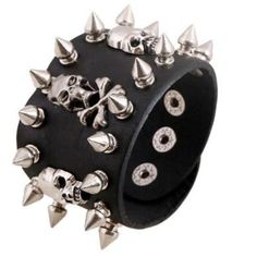 Show off iconic style with this skull and rivets bracelet. This men's bracelet is made of black leather and features the classic skull-and-bones symbol. Revamp your style when you wear our biker wristbands. Made out of superior metal and leather to give you a refined look. ✔ Condition: 100% Brand New and High Quality✔ Material: Leather & Metal ✔ Length: 8.3 inches✔ Clasp Type: Hidden-safety-clasp These biker wristbands are available for a limited time only. Gothic Skeleton, Monogram Hats, Leather Bangle, Genuine Leather Bracelet, Black Skulls, Wrist Cuffs, Bracelet Black, Wide Cuff, Simple Bags