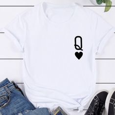 Queen Of Hearts Playing Card Shirt Xl.Brand New In Packaging.Xl Questions? Leave A Comment Below! Playing Card Shirt, Hearts Playing Cards, Heart Shirt, Shein Tops, Playing Card, Queen Of Hearts, White Black, Playing Cards, White And Black