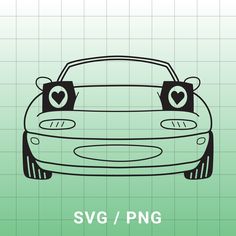 a drawing of a car with two hearts on it's eyes and the word svg / png below