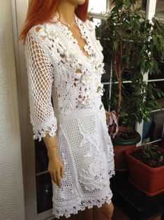 White Fitted Handmade Crochet Dress, Handmade Fitted White Crochet Dress, Wedding Hands, Womens Jackets, Hand Crochet, White Cotton, Greece, Jackets & Coats, Jackets For Women