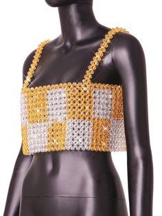 Beaded crop top in white and yellow colors. Yellow Embellished Party Tops, Beaded Crop Top, Bead Bag, Yellow Ombre, Bodycon Dresses Casual, Concert Fits, Lounge Lingerie, Rave Festival, Yellow Stone