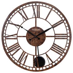 a large metal clock with roman numerals on it