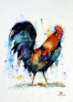 a watercolor painting of a rooster on a white background