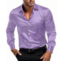 Season:Summer,Spring,Winter,Fall; Fabric:Polyester; Sleeve Length:Long Sleeve; Look After Me:Machine wash; Gender:Men's; Style:Casual; Elasticity:Inelastic; Tops Type:Printed Shirts; Occasion:Formal; Fit Type:Regular Fit; Design:Print,Button; Neckline:Turndown; Brand:OUKU; Listing Date:04/26/2024 Satin Shirts, Womens Basic Tops, Mens Printed Shirts, Collared Shirts, Satin Shirt Dress, Mens Outdoor Jackets, Spring Clothing, Trench Coat Men, Purple Long Sleeve