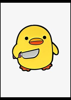 a yellow bird with a knife in its mouth