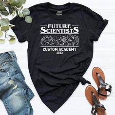 Custom Future Scientist Shirt, Science Teacher Shirt, Science Academy Shirt, Science Lover Shirt, Science School Shirt, Science Kids Shirt. HI! Welcome to my store, I'm delighted to see you here. My store's main goal is to provide you with premium everyday apparel with the best graphic t-shirts. I see you as a friend, not just a customer. I'm sure you'll love my designs. You can order the same design 4XL and 5XL large sizes from the link, please specify the details in the order note.   https://e Science T Shirt, Short Sleeve Graphic Tee For School, Graphic Tee Short Sleeve Shirt For School, Graphic Tee With Short Sleeves For School, Short Sleeve School Shirt With Funny Print, Fitted Letter Print T-shirt For School, Fitted Pre-shrunk Tops For School, Custom Print Top With Relaxed Fit For School, Relaxed Fit Short Sleeve School Shirt