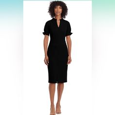 Black Mid Length Dress That’s Perfect For Any Business Professional Or Dinner Occasion! I Have Two Of The Same Dress And Am Looking To Sell One Of Them. I Hope You Enjoy! Classic Black Midi Dress For Career, Black Dress With Flattering Silhouette For Work, Black Short Sleeve Midi Dress For Work, Black Stretch Dresses For Work, Black Dressy Workwear Dresses, Black Short Sleeve Office Dress, Black V-neck Dress For Office, Elegant Black Midi Dress For Office, Classic Black Dress For Work