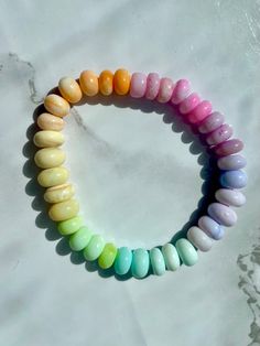 Rainbow neon opal beacelet, perfect for stacking or alone. Dreamy creamy summer vibes :) Everyday Rainbow Hand-strung Bracelets, Everyday Hand-strung Rainbow Bracelets, Candy Bracelet, Bracelet Rainbow, Bracelet Crafts, Opal Gemstone, Beautiful Things, Arm Band, Summer Vibes